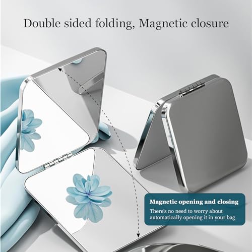 Compact 2-Sided Folding Travel Makeup Mirror with Magnetic Closure