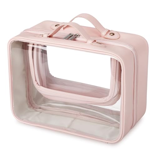 GRANNY SAYS TSA Approved Toiletry Bag, Clear Makeup Bag, Travel Toiletry Bag for Women, Leather Travel Cosmetic Bag, Portable PVC Waterproof Bag, Large Makeup Organizer, Pink