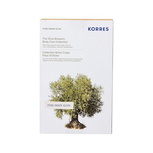 KORRES Olive Blossom Body Care Set, Hydrating Shower Gel (8.45 fl oz), Nourishing Body Cream (6.76 fl oz) & Hand Cream (2.54 fl oz), Greek Olive Oil Skincare Gift Set for Dry Skin