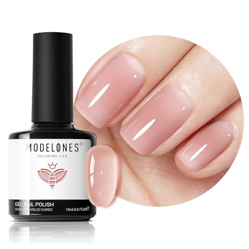 modelones Nude Gel Polish Jelly Natural Pink Gel Nail Polish French Tip Base Color Translucent Soak Off U V Soap Nails for Nail Art Manicure at Home 15ML