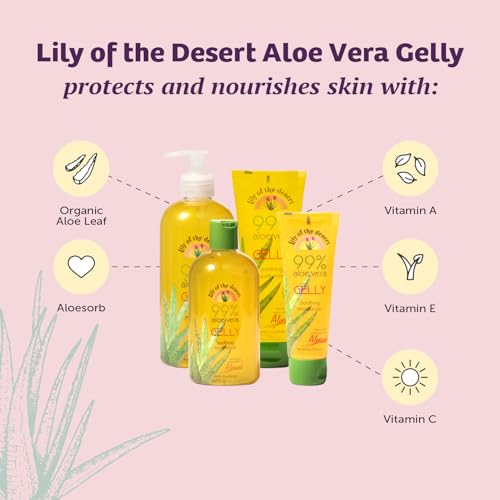 Lily Of The Desert Gelly Moisturizer 2-Pack ? 99% Organic Aloe Vera Gel with Vitamin C, E, and A, After Sun Skin Care, Sunburn Relief, 4 Oz Each