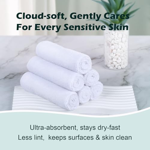 White Washcloths Bulk 50 Pack, Highly Absorbent & Quick Drying Face Towels, Premium Quality Soft Bath Towels, Multipurpose Microfiber Wash Cloths, 12x12 inches