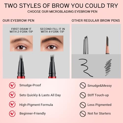 Vevivia 2-Pack Eyebrow Pen with Microblading Tips, Waterproof Dark Brown