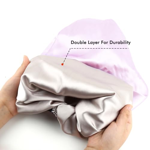 Double Layer Long Satin Bonnet for Kids/Children/Teens, Silky Bonnet Sleep Cap with Elastic Band for Curly Hair Braids (Pink)