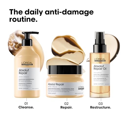 L'Or?al Professionnel Paris Absolut Repair Hair Mask - Hydrates, Repairs Damage & Adds Shine, Nourishing Protein Treatment, For Dry & Damaged Hair