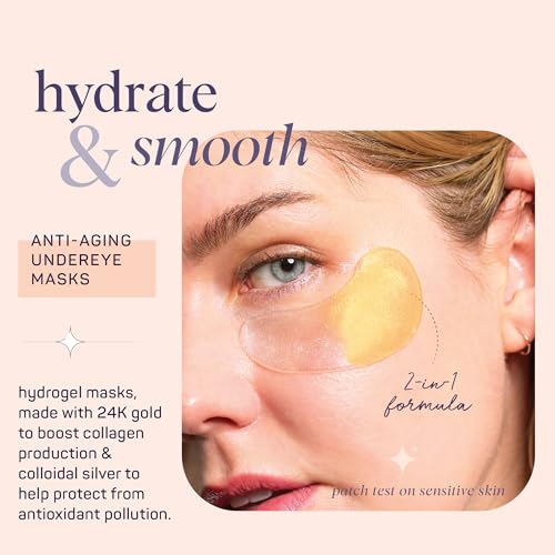 SpaLife Beauty Anti-Aging Under Eye Masks – Hydrogel Eye Patches for Fine Lines, Dryness, & Dullness with 24K Gold, Colloidal Silver – 2-in-1 Skincare Treatment – 24 Pairs