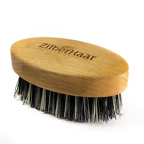 ZilberHaar - Elemental Beard Brush for Men and Mustache Brush - Stiff Natural Bristles and Beech wood - 100% Animal free - Made in Europe - 3 inches long