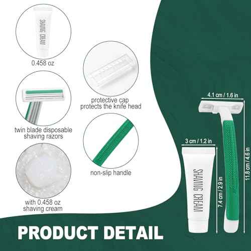 Disposable Razors in Bulk ,Green Razors Individually Wrapped Bulk,Twin Blade Razors with Clear Safety Cap and Shaving Cream, Razors For Homeless, Hotel,Air Bnb,Shelter/Homeless/Travel (100)