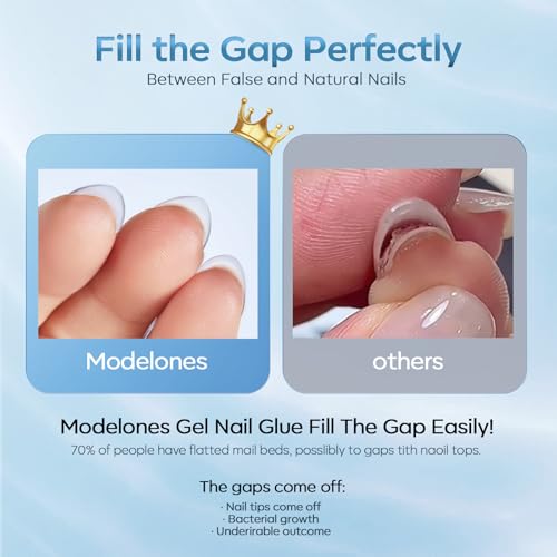 modelones 2pcs 15ml D-Clear Nail Gel Glue & Base Coat with Brush - Long Lasting