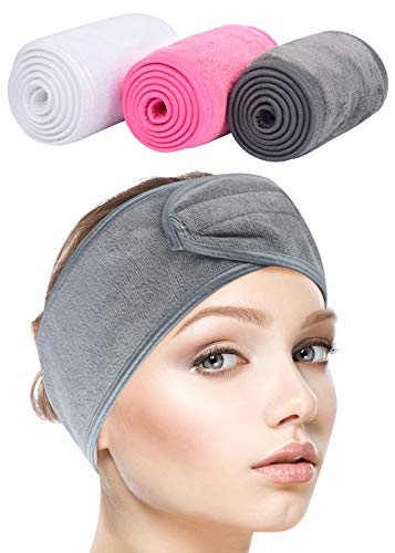 SINLAND Adjustable Spa Headband Set - 3 Microfiber Hair Bands