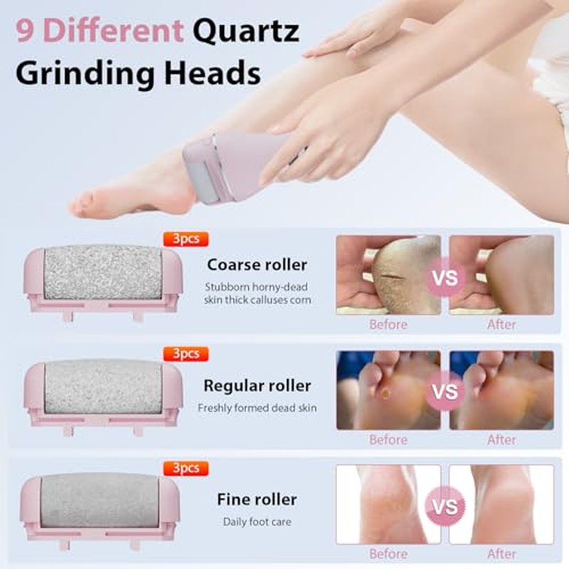AdamPark Electric Callus Remover - Rechargeable Foot File with 9 Roller Heads