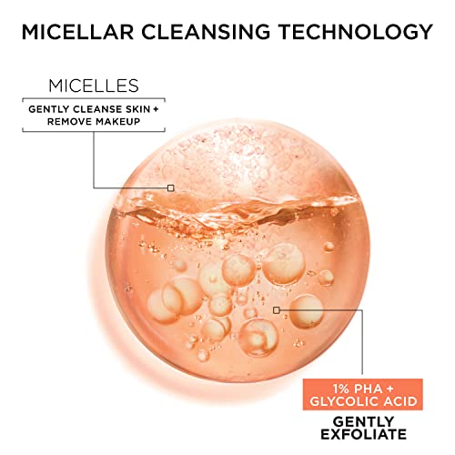 Garnier SkinActive Gentle Peeling Micellar Water with 1% PHA and Glycolic Acid, Face Exfoliant, Facial Cleanser and Makeup Remover, 2 Pack