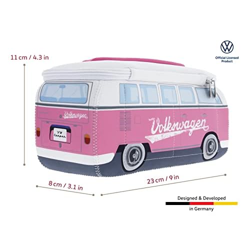 BRISA VW Collection - Volkswagen Neoprene Universal Makeup Cosmetics Toiletry Travel Pharmacy Bag in T1 Bus Design (Pink/Large) (Small (9.1 x 4.3 x 3.1 inches))