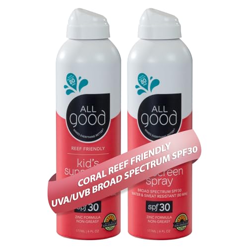 All Good Baby & Kids Sunscreen Spray - UVA/UVB Broad Spectrum, SPF 30, Zinc Oxide, Coral Reef Friendly, Water Resistant, Calendula, Aloe (6 oz)(2-Pack)