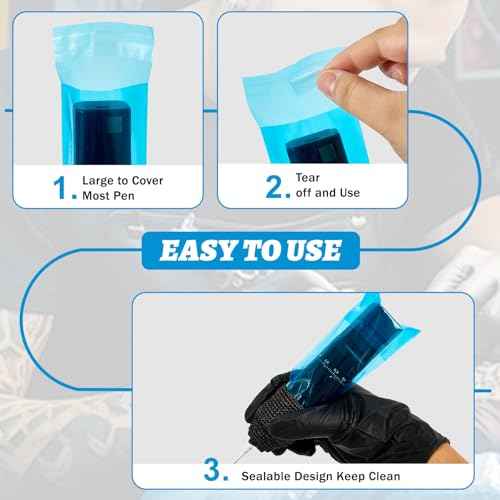 200Pcs Blue Tattoo Machine Covers & 4 Black Grip Tape, 7.2 X 2.5 Inch Disposable Professional Sealable Tattoo Pen Covers Supplies and Accessories