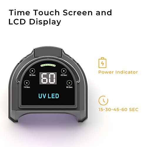 80W Professional Cordless UV LED Nail Lamp, UV Lights for Nails with 45 Beads and Rechargeable Battery, Portable LED Gel Nail Curing Dryer, Nail Polish Machine for Salon or Home, Black