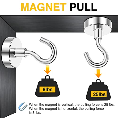 DIYMAG Magnetic Hooks, 30Lbs Strong Heavy Duty Cruise Magnet S-Hooks for Classroom, Fridge, Workplace and Office etc, Screw in Hooks, 6 Pack-Silver