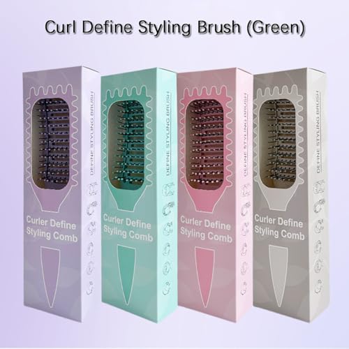 Vented Hair Brush for Curly Hair, Curl Defining Brush, Curl Define Styling Brush, Defined Curls Detangling and Styling Hairbrush for Women to Reduce Pulling and Curl Separation (Green)