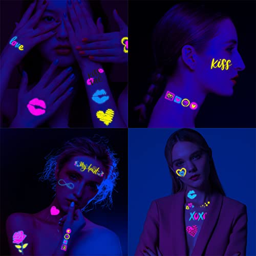 Glow UV Neon Temporary Tattoos & Vinyl Stickers Set
