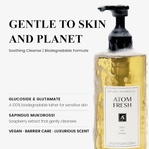 Atom Fresh Antioxidant-Rich Body Wash ? Sweet Jam Jasmine | Gently Cleanse, Nourish & Soften Skin with Oat Amino Acids, Soapberry & Vitamin E | Plant-Based, Sulfate-Free Formula (16.94 fl oz)