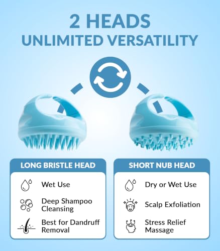 Flathead Products 1-Pack Hair Scalp Massager & Shampoo Brush for Dandruff Removal - Wet & Dry, Promotes Hair Growth, Includes 2 Swappable Heads