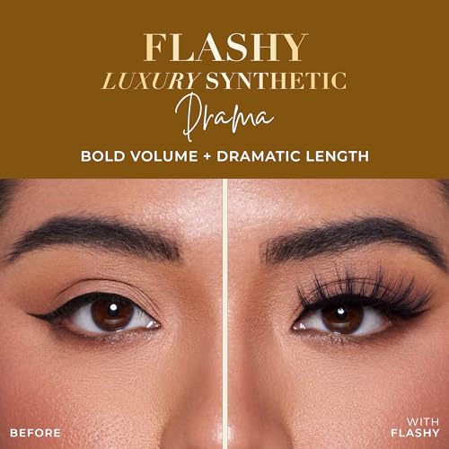 Lilly Lashes Luxury Synthetic DRAMA False Eyelashes - Full Length Lash Extension 17mm - Ultra Dramatic Look & Volume - Round Shape - Reusable Fake Lashes 15x - Lash Glue not Included (Flashy)