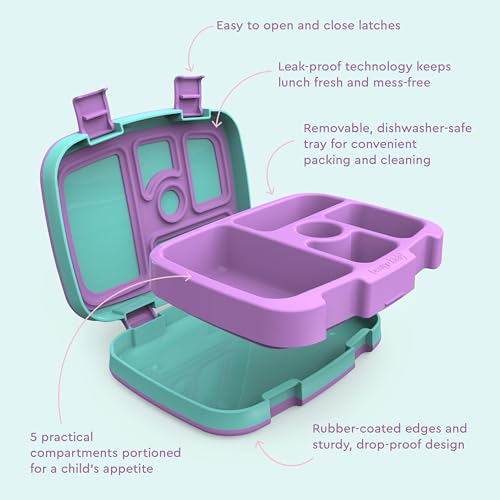 Bentgo Kids Prints Leak-Proof, 5-Compartment Bento-Style Kids Lunch Box - Ideal Portion Sizes for Ages 3-7, Durable, Drop-Proof, Dishwasher Safe, & Made with BPA-Free Materials (Mermaid Scales)