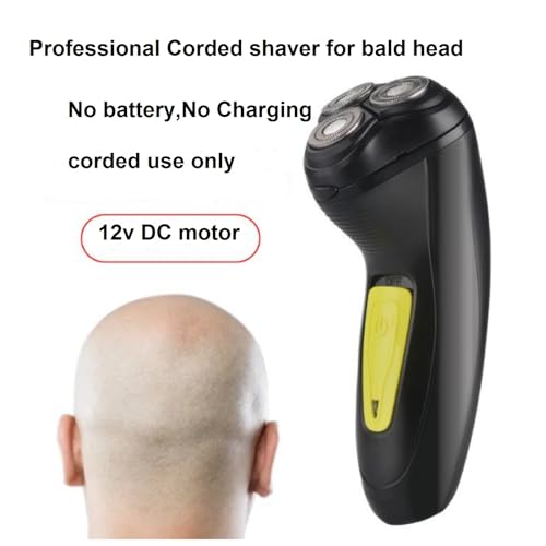 Professional Corded Electric Shaver,Self Bald Head Razor,3D Rotary Shaver for Man,Close Shave Face & Head,Pop-up Trimmer for Bold Hair Stubble Beard,12v Powerful Motor,Corded Power Supply