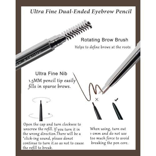 3 Pcs Waterproof Eyebrow Pencil Set,Gray Ultra Slim Eye Brow Pencil for Women with Brows Brush&Razor,Professional Brow Micro Retractable Long Lasting Gel Pen Shaping&Filling Brows Makeup - 02