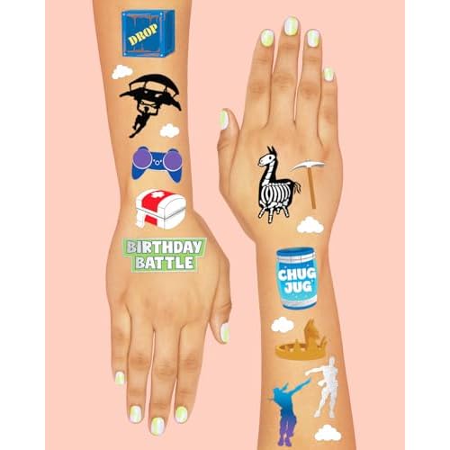 xo, Fetti Birthday Battle Gaming Temporary Tattoos - 50 Silver Foil Pcs | Video Game Accessory, Kids Party Favor, Fun Bday Activity