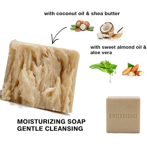 Rinse & Robust Mens Bar Soap Bath Bar Soap 3Pack Handmade Natural Soap Bar Set Cleansing Bar Moisturizing&Exfoliating Scrub Soap Gift Set for Men | Leather, Sandalwood, Teakwood | 3.5 oz of 3 Bars