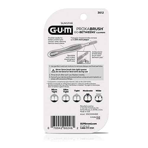 GUM Proxabrush Go-Betweens - Moderate - Interdental Brushes - Soft Bristled Dental Picks for Plaque Removal & Gum Health - Safe for Braces & Dental Devices, 10ct (Pack of 6)