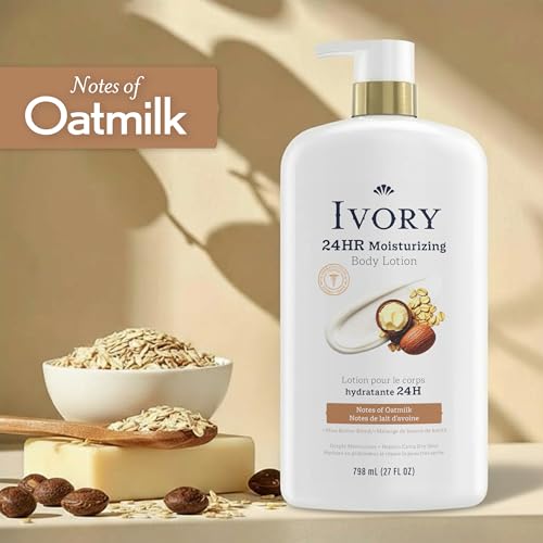Ivory Hand & Body Lotion, 24hr Moisturizing, Repairs Extra Dry Skin, All Day Hydration, Lightweight Formula, Absorbs Instantly, Perfect for Daily Use, Shea Butter Blend, Oatmilk Scent, 27 fl oz