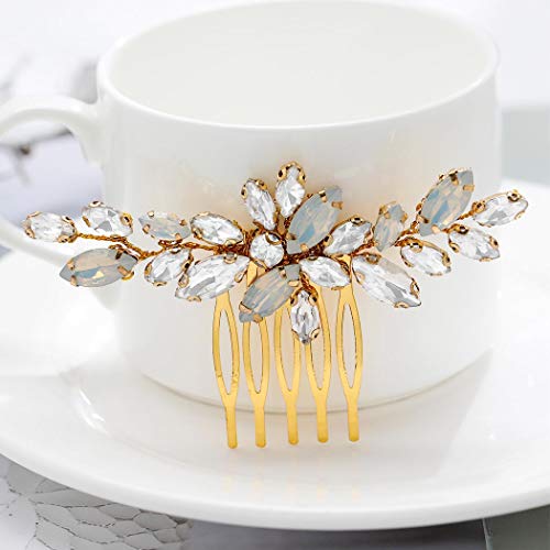 Olbye Wedding Hair Comb Leaf Headpiece for Bride and Bridesmaids Crystal Bridal Hair Accessories (Gold)