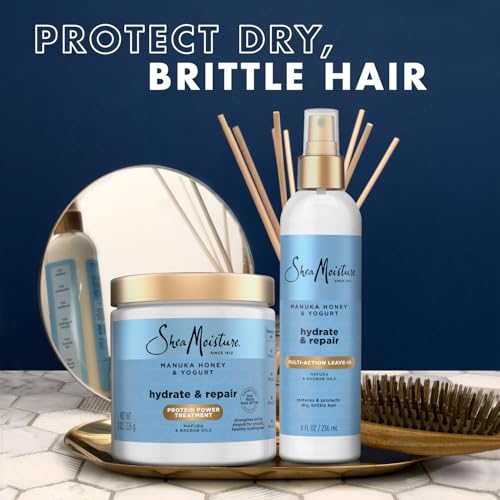 SheaMoisture Manuka Honey & Yogurt Multi-Action Leave-in Conditioner + Protein Power Treatment for Hair Repair, Frizz Control, 8 Oz Ea, for Curly, Damaged Hair