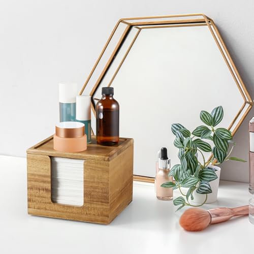 Acacia Wood Face Towel Holder Box - Makeup Organizer with Lid
