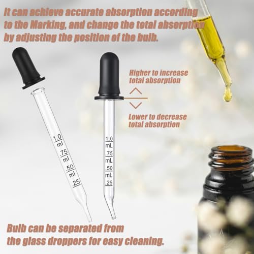 10Pcs 1ML Glass Eye Dropper Set with Storage Case & Cleaning Brushes - Accurate, Leak-Proof