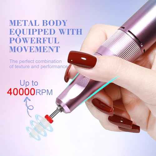 SAVILAND Electric Nail Drill: 40000RPM Nail Drill Professional with 56 Sanding Bands 12 Bits Sets, Rechargeable Nail File Ultra Power Machine for Acrylic Nails Gel Polishing Removing, Salon Home