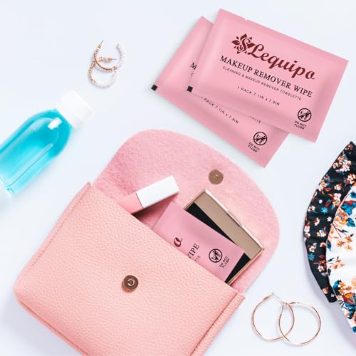 SLequipo 50 pcs Individually Wrapped Makeup Remover Wipes Bulk Single Makeup Remover Cloth Travel Towelette Makeup Remover Cloth for Face (PINK)