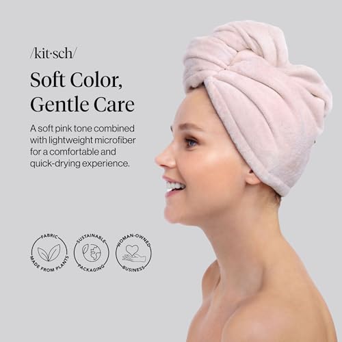 Kitsch Microfiber Hair Towel Wrap - Pink Anti-Frizz Hair Drying Towel
