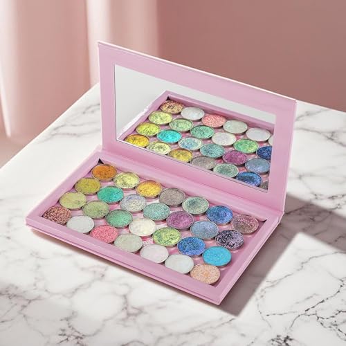 Pink Magnetic Makeup Palette with Mirror - Holds 28 Pans