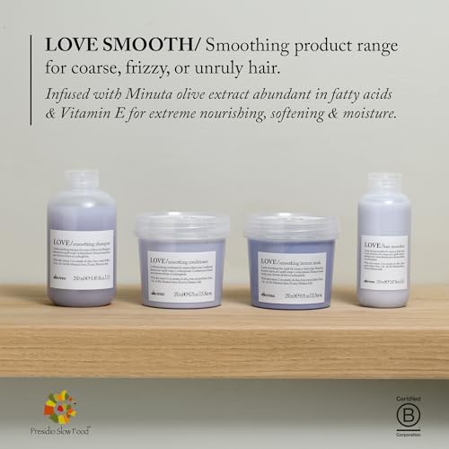 Davines LOVE Smoothing Shampoo, Taming Anti-Frizz Gentle Cleansing Action for Wavy, Unruly, Coarse Hair - Gives Shine, Elasticity, Softness, and a Sleek Smooth Look with Olive Extract, 8.45 Fl Oz