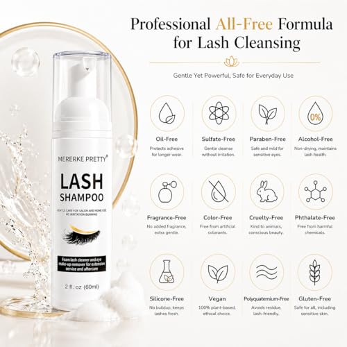 Eyelash Extension & Natural Lash Cleanser Kit with Brushes & Rinse Bottle