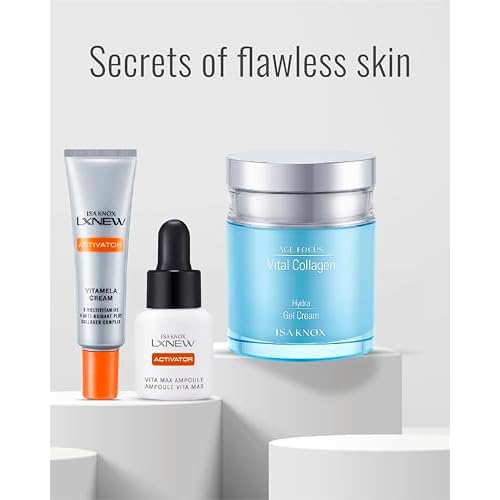 ISA KNOX AGE FOCUS VITAL COLLAGEN Hydra Gel Cream, LXNEW VITA MAX Ampoule, LXNEW VITAMELA Cream (15 ml/3.89 fl oz) - Korean Skin Care by LG Beauty. Vitamins C, B12 & E.