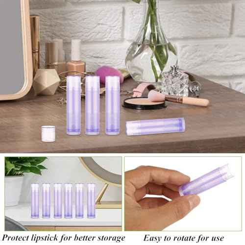 Lip Balm Tubes with Filling Tray and Spatula, 100PCS 5ml Purple Lip Balm Containers with White Caps, DIY Lip Care Balms Making Tray and Spatula for Women Girl Cosmetics Makeup