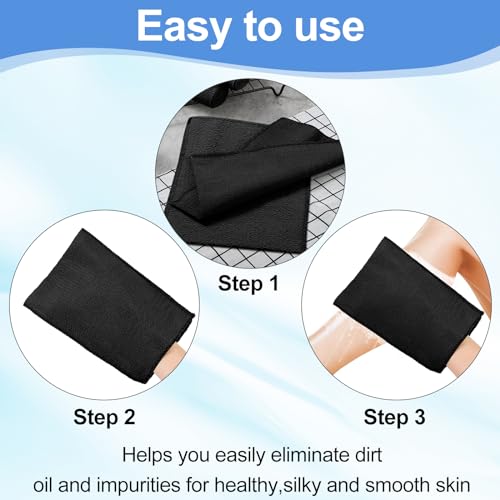 Tatuo 12 Pieces Korean Exfoliating Mitt Exfoliating Cloth Towel Korean Style Body Scrub Korean Style Scrubbing Cloth Bath Body Exfoliating Scrub Towel(Black, Large)