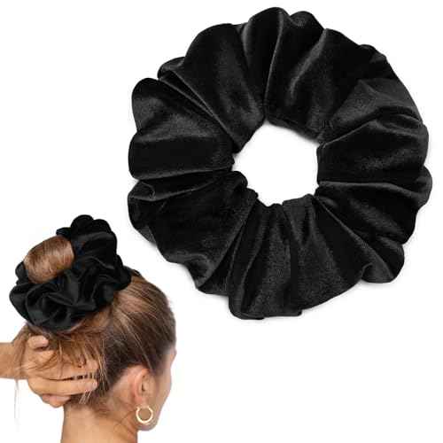 CEELGON Black Big Velvet Scrunchie 6.5 Inches Jumbo Scrunchies Hair Ties Oversized Ponytail Holder for Thick Curly Hair Extra Large Hair Accessories for Women (Black)