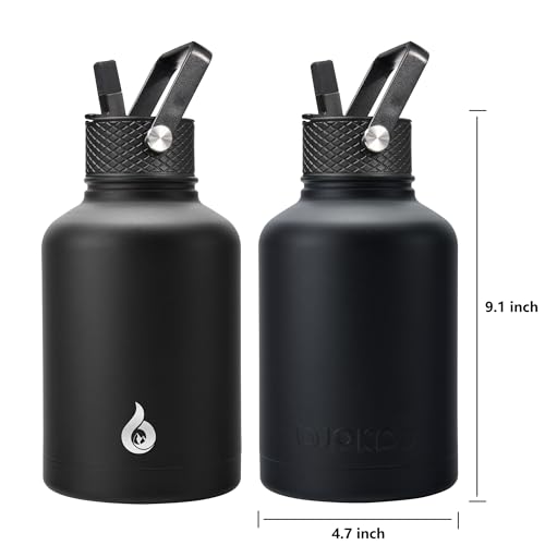 BJPKPK Insulated Water Bottles with Straw Lid,50oz Large Water Bottle,Stainless Steel Vacuum Water Bottle,Hot & Cold Insulated Water Bottles with 3 Lids and Paracord Handle, Black