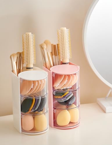 Rotating Hair Accessories Organizer, 3-Drawer Storage for Brushes & Clips