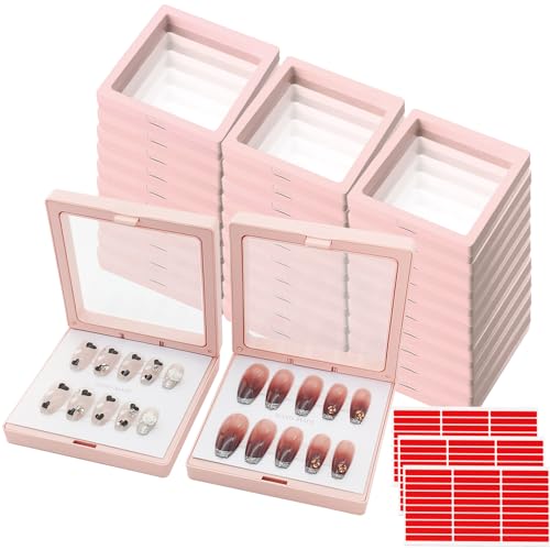 32 Pack Press On Nail Packaging Boxes - 3D Floating Storage and Display Box With 90pcs Double Sided Adhesive Tape for Nail Tech